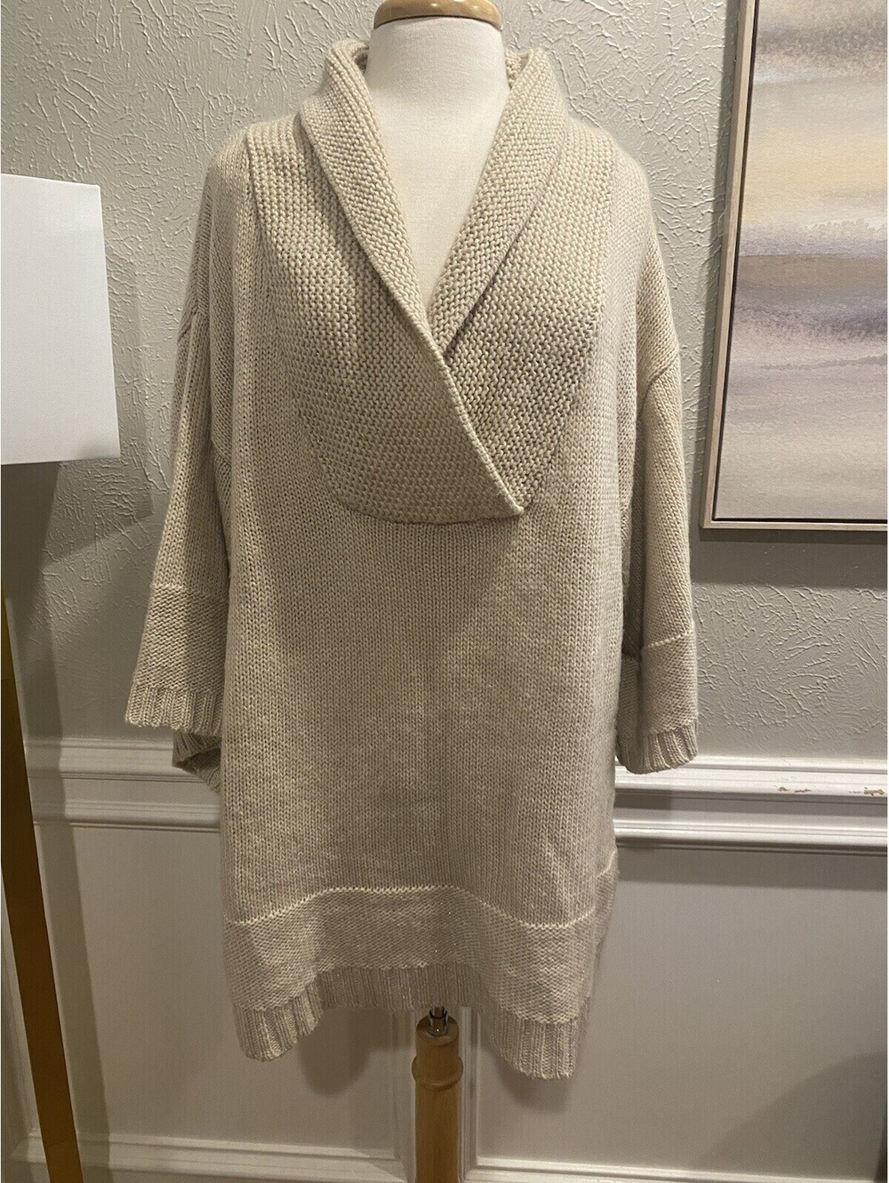 Soft Surroundings Cowl Sweater Large Oversized Wool Blend Boho Oatmeal Chunky